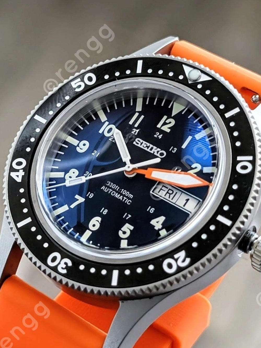 Titanium Seiko Automatic Field Terrain Mod Watch Black Orange Day/Date Sapphire